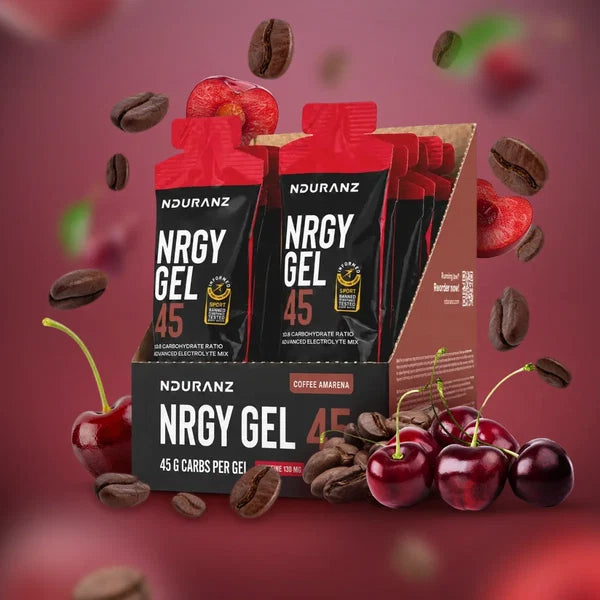 Nduranz Nrgy Gel 45 su kofeinu – energetinis gelis, pakuotė 16 vnt.