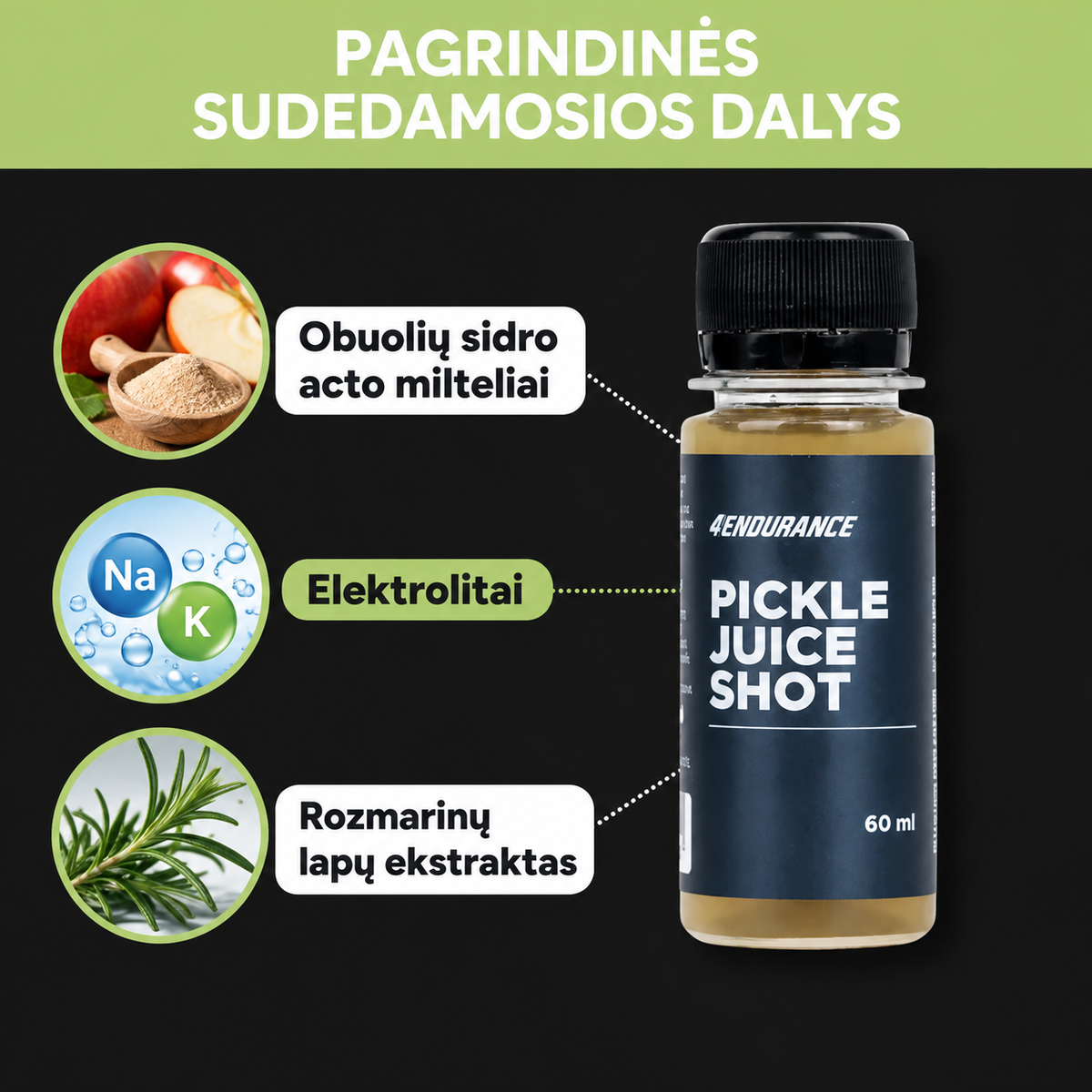 4Endurance Pickle Juice Shot – šotas raumenų traukimo metu, 6 × 60 ml